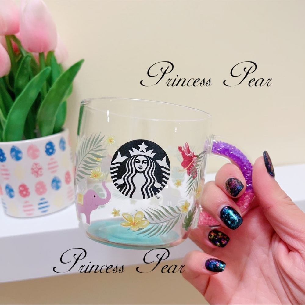 Starbucks Thailand Songkran glass 12 oz with pink handle glass